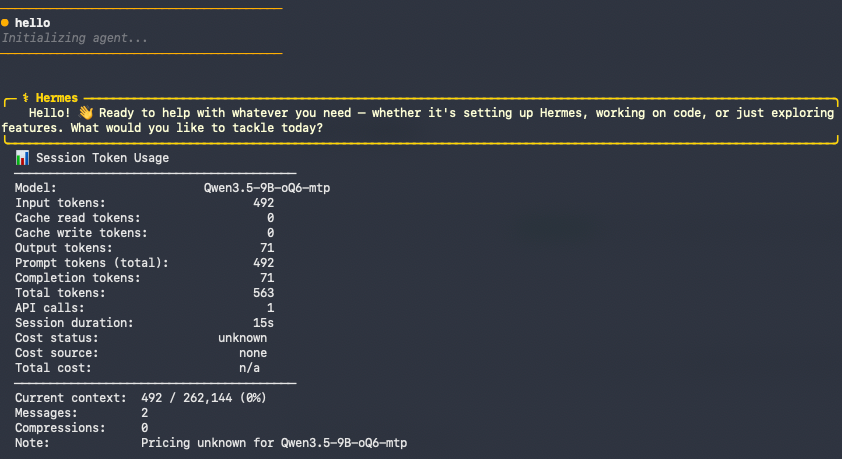 Hermes context usage with all skills and tools disabled