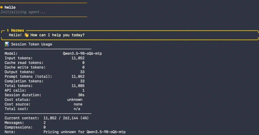 Hermes context usage with only a few tools and skills enabled